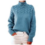 RLEHJN Cable Knit Jumper Women UK Sale Clearance Chunky Knit Jumpers Plain Turtleneck Sweater High Neck Knitted Jumpers Solid Color Knit Tops Long Sleeve Pullover Knitwear Ladies Jumpers