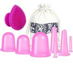 Silicone Cupping Therapy Set, 8 Pcs Face Cupping Set for Face and Eyes Cupping Massage, Face Cupping Set Silicone Cup with Peeling Brush for Face Neck Skin (Small Medium Large, Pink)