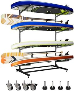 METAN Upgraded Wide Metal Kayak Storage Rack 4 Levels,59’’Wide Freestanding Heavy Duty Adjustable Kayak Stand Indoor Outdoor Storage Rack Garage with Wheels,Black,Assembly Required