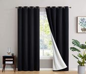 BFAM Store Thermal Insulated 100% Blackout Curtains for Bedroom with White Liner, Double Layer Full Room Darkening Noise Reducing Curtain 2 PC (Black, 10 FT Long)