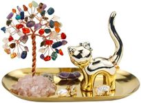 Carselage Cat Ring Holder Cat Lovers Gifts for Women, Crystal Tree Ring Dish Earrings Jewelry Box Organizer Trinket Tray, Birthday Gifts for Teen girls Trendy Stuff