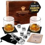 Whiskey Set Gifts for Men - Whiskey Glasses Set of 2 - Stones & Coasters - Birthday Gifts for Men Husband Friend Dad Boyfriend Brother Boss Father in Law - Whiskey Glass Set Bourbon Glass