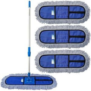 Livronic® Plastic Wet and Dry Cotton Floor Mop with 4Ft Long Handle with 360 Degree Movement Which Allows You to Clean Every Corners Easily with 3 Extra Microfiber Refill (Head 18-in,L) 3Extra Pad
