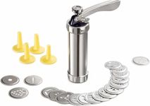 PNJB Biscuit Maker & Cookie Press, Stainless Steel, Multiple Discs and Nozzles, Manual Cookie Press Tool, Tool for Homemade Biscuits, Cookies, Butter Cookies, Spritz, Murukku & Decorative Bakery Treat