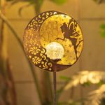 Tryme Garden Solar Lights Fairy Moon Star Glass Globe Pathway Stake Light Metal Angel Decor, Outdoor Decorative Lights Waterproof for Walkway, Yard, Lawn, Patio or Courtyard (Warm White)