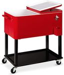 Best Choice Products 80-Quart Outdoor Steel Rolling Cooler Cart for Cookouts, Tailgating, BBQ Cart with Ice Chest, Bottle Opener, Catch Tray, Drain Plug, and Locking Wheels - Red