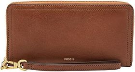 Fossil Wallet for Women Logan, PU, PVC Zip Clutch brown 19.7 cm L x 1.9 cm W x 10.2 cm H SL7831200