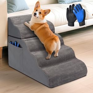 5 Steps Dog Stairs for Bed 60cm Dog Steps for Bed Dog Ramp with Portable Handle Pet Stairs Pet Steps Removable Washable Cover Non-Slip Bottom for Small Elderly Short-Legged Injured Dogs and Cats