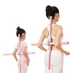 Yoga Sticks Stretching Tool Retractable Posture Corrector Humpback Correction Stick with Steel Pipe and Foam Suitable for Office Workers, Elderly, and Children, Length 80cm (pink)