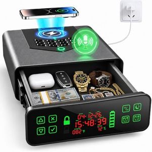 Biometric Smart Safe with Wireless Charging, Voice Unlock Drawer Safe