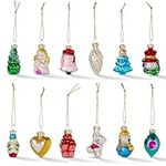 The TWIDDLERS - 12 Pieces Christmas Mini Glass Baubles in Assorted Colorful Festive Traditional Vintage Designs for Xmas Tree Hanging Ornaments and Party Decorations - 4cm