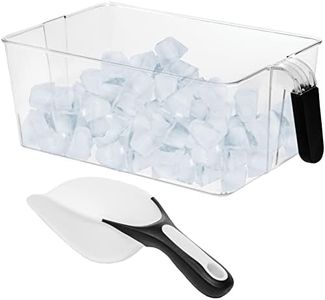 Ice Cube Tray + Ice Scoop For Freezer | Ice Bin & Flexible Scoop | BPA Free, Food Safe Ice Bucket | Clear Plastic Storage Bin, Laundry Detergent Holder, Freezer and Refrigerator Organizer Bin