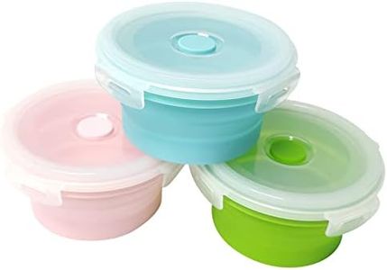 trrcylp 3Pack Collapsible Silicone Food Storage Containers with Lid Foldable Lunch Bowls for Microwave Freezer Dishwasher Safe (500ml Round)