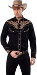 EL PIONERO Men's Western Shirt Long Sleeve Embroidered Cowboy Casual Snap Button Shirt, Black-Yellow, Medium