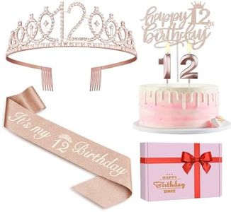 12th Birthday Decorations for Girls Including 12th Birthday Sash, Crown/Tiara, Candles and Cake Toppers, Rose Gold 12 Year Old Birthday Party Decorations for A Girl