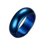 ANAZOZ Custom Men Ring Anniversary Ring,Mens Rings Vintage Stainless Steel Polished Round 7MM Blue Ring Size R 1/2