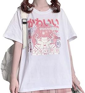 Pastel Goth Japanese Fashion Kawaii Clothes Soft Cotton Comic Print Girl's World T-Shirt XL White