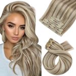 Moresoo Highlighted Remy Hair Extensions Clip in Human Hair 24 Inch Clip in 100 Real Hair Extensions Brown with Platinum Blonde Extensions Clip ins #9A/60 7PCS 100G Double Weft with Lace