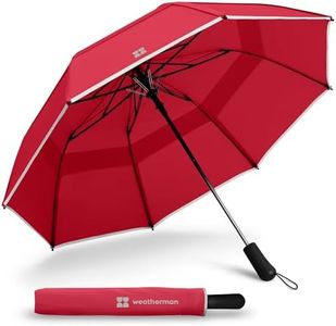 Weatherman Umbrella - Premium Collapsible Small Travel Umbrella Compact - Windproof Umbrella Resists Up to 55 MPH Winds - Travel Umbrellas for Rain, Wind, Backpack, Car Umbrella - Portable Compact Umbrella Easy Auto Open w/ Strong Fiberglass Frame - Folding, Foldable Umbrella (Red)