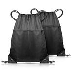 CHEPULA Black Drawstring Bag, Large Drawstring Gym PE Bags Sports Backpack String Swim Waterproof Bag for Women, Men 2 PACK