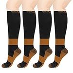 MELERIO Copper Compression Socks Men Women 4 Pairs 15-20 mmhg Comfortable Circulation for Edema Varicose Veins Anti-Fatigue