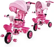 BOOWAY Baby Trike, 6-in-1 Kids Stroller Tricycle with Adjustable Push Handle, Removable Canopy, Safety Harness for 6 Months - 5 Year Old