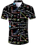 Cozople Men's Novelty Short Sleeve Shirts Funky Black Math Button Down Shirts 3D Printed Number Graphic Shirt for Pro-D Day