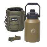 TRIBE WOD 1.9L Insulated Stainless Steel Water Bottle + Sleeve/Carrier - Water Jug Container - Double Wall Rugged Half Gallon Water Bottle - Removable Sleeve for Keys, Wallet, Phone - Military Olive