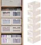 NAMIX 6 Pack Linen Storage Bins, Wardrobe Clothes Organisers and Storage, Bedding Organiser, Closet Storage Baskets with Clear Window, Foldable Wardrobe Storage Boxes for Organising Clothing (Beige)