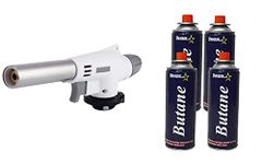 BisonBerg Automatic Camping Gas Torch Blowtorch Welding Flame Gun Food Gun Butane Gun Torch with 4 Butane Canister (Gun with 4 Unique Can)