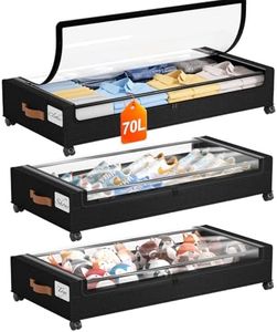 Yecaye 70 L Under Bed Storage with Wheels, 3 Pack Larger Capacity Under Bed Storage Containers, Underbed Shoe Storage Organizer, Rolling Under Bed Metal Drawers for Clothes, Blankets, Black