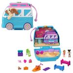 Polly Pocket Dolls and Playset, Travel Toy with Fidget Exterior, Seaside Puppy Ride Compact with 11 Accessories, HRD36