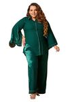 PrettyPlus by Desinoor.com Plus Size Bottle Green Siroski Rayon Co-ord Set