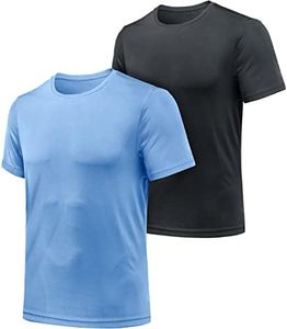 ATHLIO Men's (Pack of 2) Workout Running Shirts, Sun Protection Quick Dry Athletic Shirts, Short Sleeve Gym T-Shirts, 2pack CTS12-CAB_Medium
