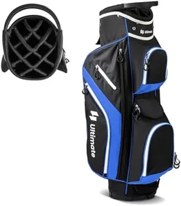 ULTIMATE Golf Cart Bag with 14-Way Top Dividers, Golf Club Bag w/ 9 Pockets incl. Cooler Bag, Rain Hood/Dust Cover, Detachable Shoulder Strap & Carry Handles, Lightweight for Men & Women (Blue)