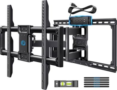 Pipishell Full Motion TV Wall Mount with Power Strip for 42–90 Inch TVs up to 150 lbs, Pre-Assembled TV Mount Has Smooth Swivel, Tilt, Extension, Max VESA 600x400mm, 12“/16”/24” Wood Studs