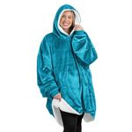 Bare Home Sherpa Fleece Wearable Blanket - Oversized Wearable Blanket - Adult Size - Warm & Cozy - Soft Plush Blanket - Comfortable Blanket Sweatshirt with Two Zipper Pockets (Adult, Caribbean Sea)