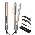 KUSNCA Professional Titanium Flat Iron, Hair Straightener and Curler Iron 2 in 1, Negative Ion Straightening, Dual Voltage Travel Pack, Front Anti-scald Function, LCD 230°F-450°F, 1 Inch (Gold)