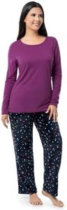 Fruit of the Loom Women's Sueded Jersey Crew Top and Fleece Pant Sleep Set, Berry/Multi Confetti, Small