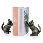 Tolida Decorative Cast Iron Bookends, Heavy Duty Book Ends, Creative Cats Style Bookends to Hold Books Stopper for Heavy Books for Bookshelves, Office Desk, etc. (Retro Black Gold, Cat)