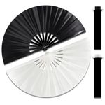 Ravevibes 2 Pack Bamboo Large Folding Hand Fans, Premium Fabrics Folding Handheld Fan Rave Fan with Thickened Bamboo Frame for Cooling Decoration Women Men Gril Boy Gift, Black+White, 13"