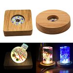 2Pcs Round & Square Wooden Led Display Base, Round Wooden Led Lights Display Base Square Led Light Base Wood Display Stand for 3D Crystal Glass Resin Art (Multicolor: Round+Square)
