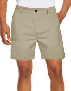 PULI Golf Shorts for Men 7 Inch Inseam Lightweight Summer Hiking Flat Front Casual Work Workout Outdoor with Pockets Khaki 32