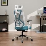 Green Soul Zodiac Lite | Office Chair | Flybird Ergonomic Design |Adjustable Armrests | Synchro Tilt Mechanism | Adjustable Lumbar Support|Mesh Fabric| No Seat Slider | White & Blue