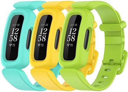 FitTurn intended for Fitbit Ace 3 Bands Kids Replacement Silicone Colorful Rubber Adjustable Sport Bands Accessories intended for Ace 3 Activity Tracker intended for Kids 6+ (Lakeblue, Yellow, Lime)