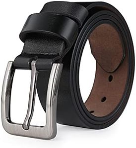 Men Belt Genuine Leather for Regular & Big and Tall (35"-62") Jeans Belt Dress Belt Casual & Work (Waist 46"-48", Black)