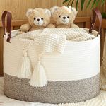 KAKAMAY Large Blanket Basket (20"x13"),Woven Baskets for storage Baby Laundry Hamper,Cotton Rope Blanket Basket for Living Room, Laundry, Nursery, Pillows, Baby Toy chest (White/Beige)