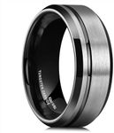 King Will 8mm Gunmetal Tungsten Rings for Men with Thin Black Groove Line Mens Wedding Bands Basic Two-Tone Engagement Ring Matte Brushed Beveled Edges Comfit Fit Durable, Size 14