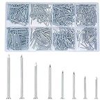 720 Pcs Assorted Nails for Wood, Flat Head Nails, Silver Hardware Wall Pictures Pins Tacks Nails Set, Finishing Nails Assortment Fasteners for Hanging Picture Frame Mirror Construction Nails