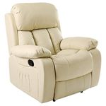 More4Homes CHESTER HEATED MASSAGE RECLINER BONDED LEATHER CHAIR SOFA LOUNGE GAMING HOME ARMCHAIR (Cream)